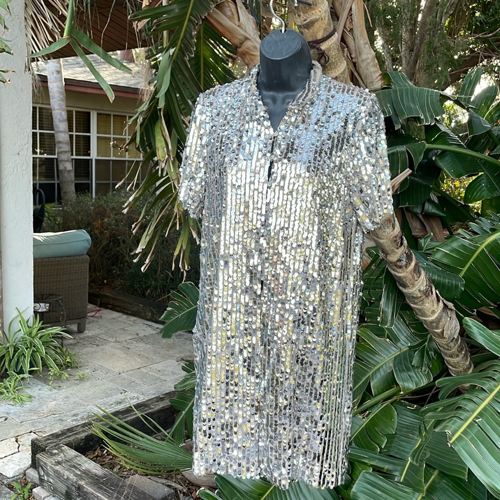 Zara woman sequin mesh shirt dress